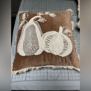 Devi Designs Brown Pillow Covers with Embroidered Pumpkins 17 x 17 Set of Two